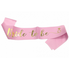 Light Pink Sash with Metallic Gold Writing and Ring - BRIDE TO BE 